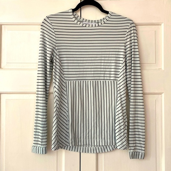 Athleta X Derek Lam IOC White Striped Madison Ave long Sleeve Athletic Shirt Top - Picture 2 of 9